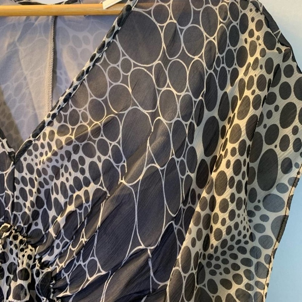 r 89 Black Beige Circle print Silk blouse S - Picture 4 of 12